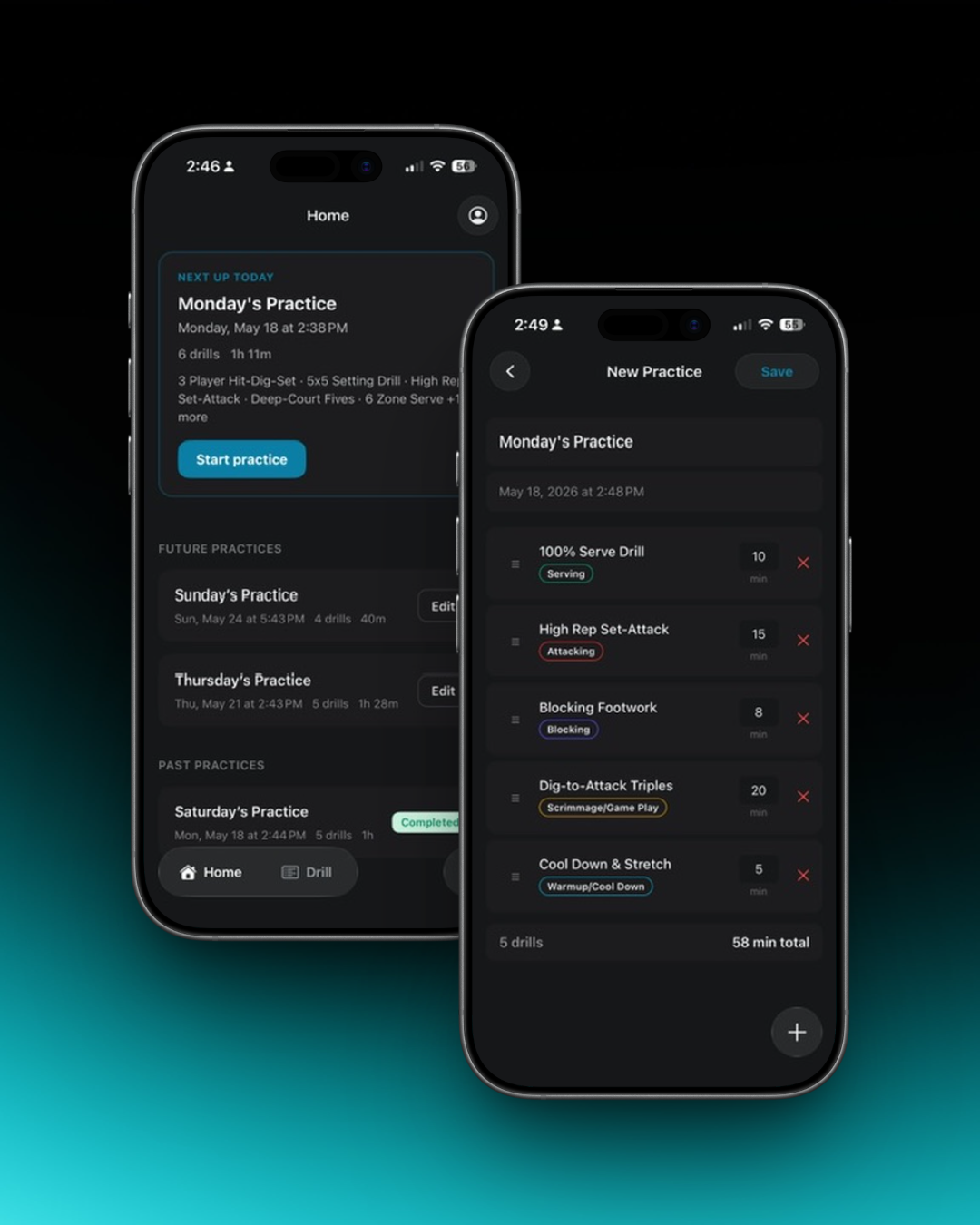 SoloCoach app — practice home screen and plan builder